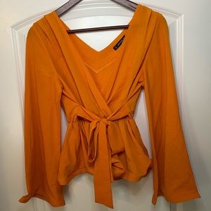Shein Orange Small Plunge Neck Wrap Around Top